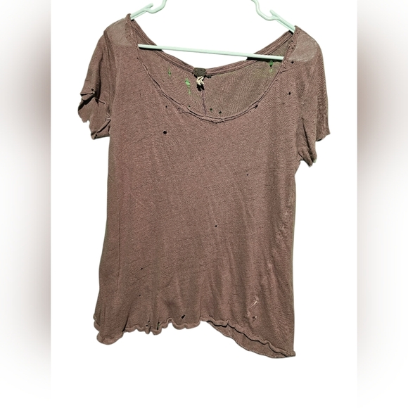 Free People Distressed Brown Short Sleeve Tee Size Small EUC - Picture 1 of 1